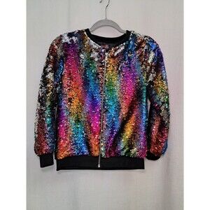 Jojo's Closet Two Way Rainbow Sequin Bomber Jacket Jojo Siwa Size XL 14/16